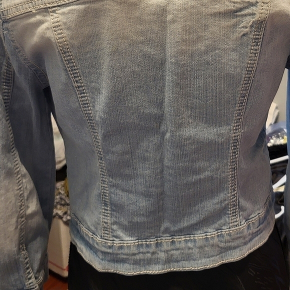 Miss Me Cropped Stone Wash Denim Med Jacket Rhinestones and Lace - Picture 12 of 15